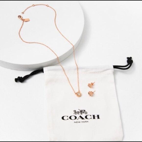Coach Tea Rose Gold Plated Earrings and Necklace Set - Picture 1 of 4